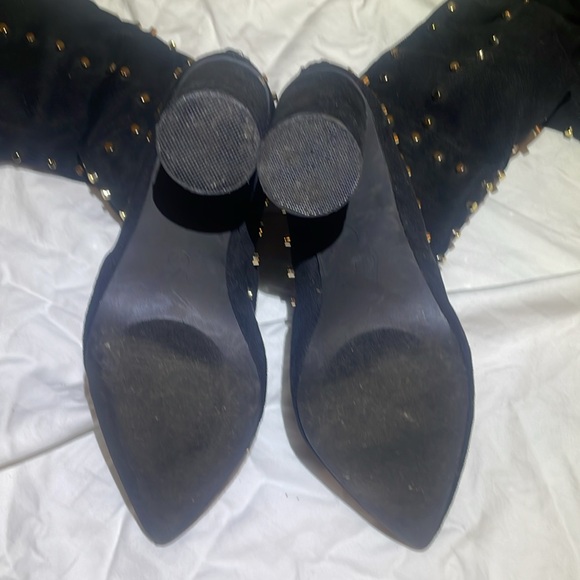 Black suede like thigh high boots with gold studs - Picture 6 of 8